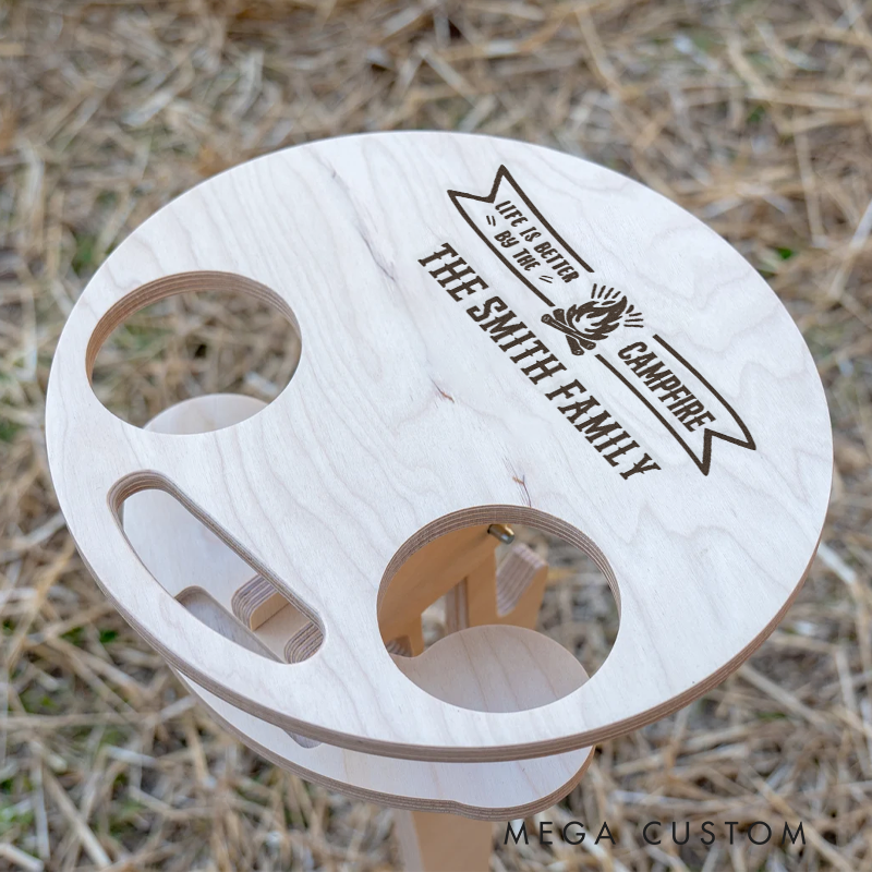 Personalized Wooden Portable Beer Table Outdoor Camping Gift for Happy Camper Lover Custom Portable Beer Table Rv Accessories