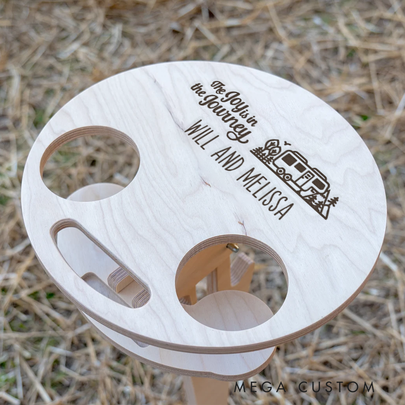 Personalized Wooden Portable Beer Table Outdoor Camping Portable Beer Table Rv Accessories Gift for Happy Camper Lover