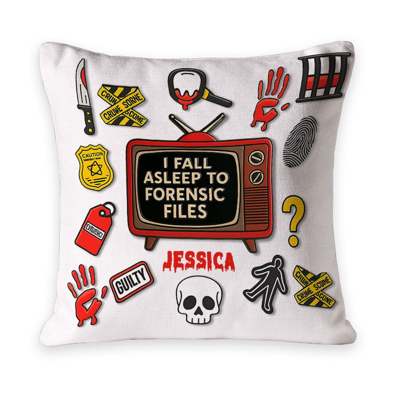 Personalized I Fall Asleep Crime Watching Throw Pillow with Name Home Decor Birthday Gift for TV Show Lovers Movie Lovers
