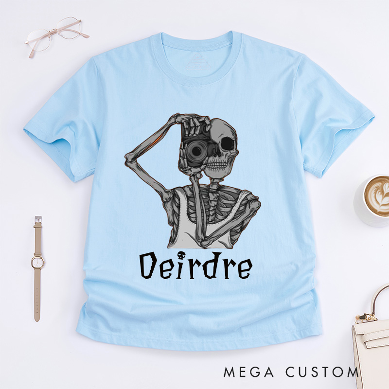 Personalized Skeleton Take Photos Classic T-Shirts Skeleton Shirt Funny Skeleton Tee Gifts For Those Who Love To Travel And Record