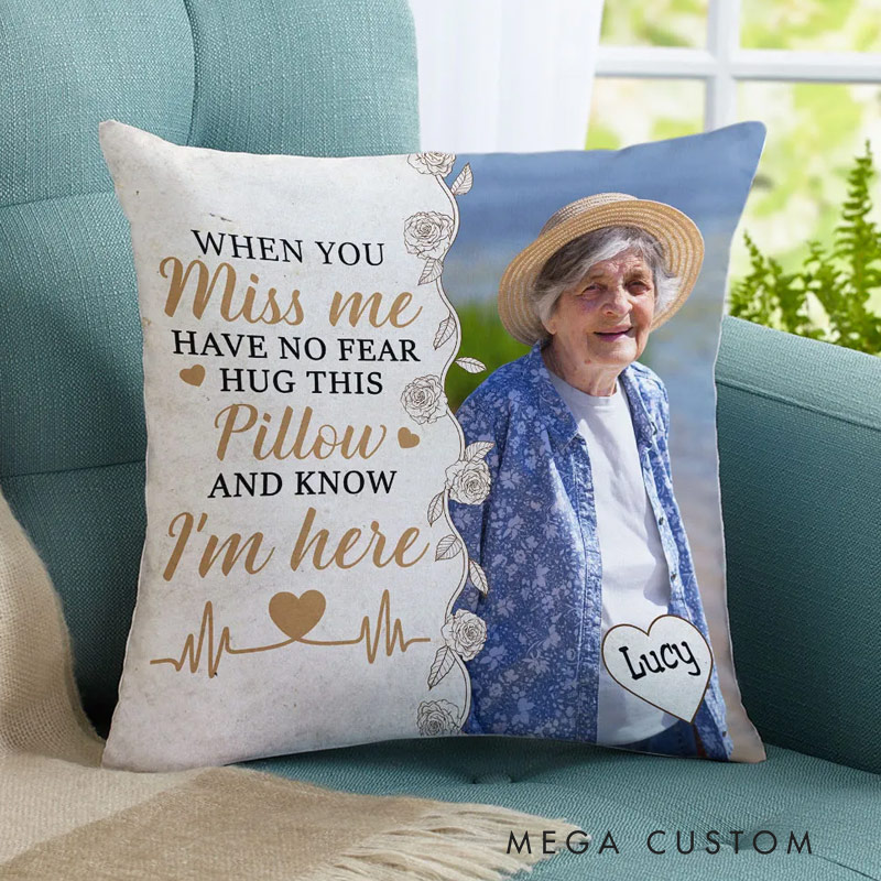Personalized Photo Throw Pillow Hug This Pillow And Know I'm Here Custom Double Sided Pillow Bereavement Gift Sympathy Gift 