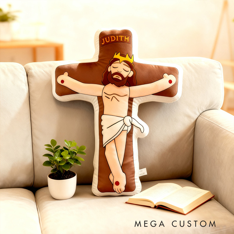 Personalized Jesus Crucifix Pillow with Custom Name Home Decor Christian Cross Pillow Religious Gift for Kid & Adult Prayer Corner Faith Gift