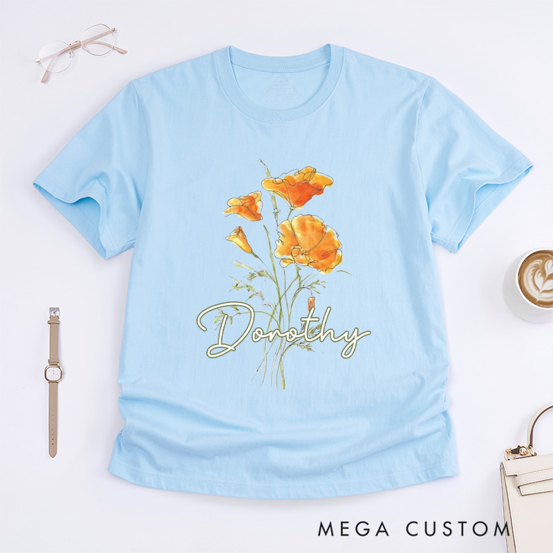 Personalized Golden Poppy Classic T-Shirts Wildflower Shirt Plant Lover Shirt Botanical Shirt California Poppy T shirt Gardening Lover Gift
