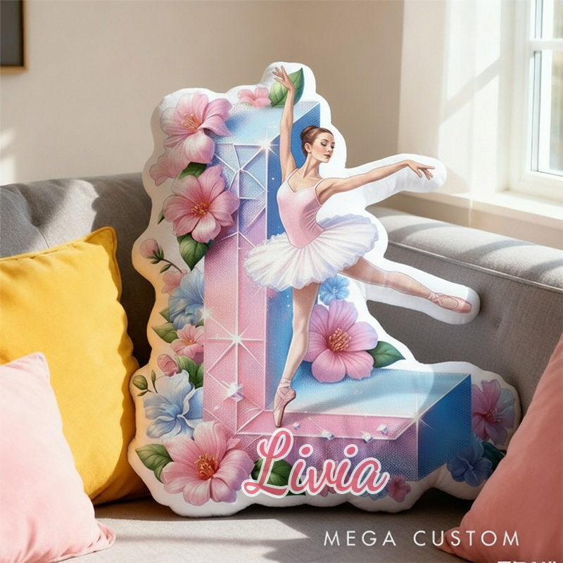 Personalized Crystal Ballet Alphabet Shaped Pillow for Dance Lovers Initial Pillow Christmas Gift for Kids