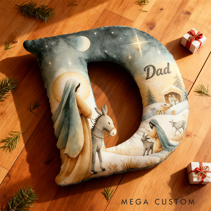 Personalized Jesus Nativity Letter Pillow with Custom Name Home Decor Christian Nativity Pillow Religious Gift for Kid Family Christmas Christian Gift