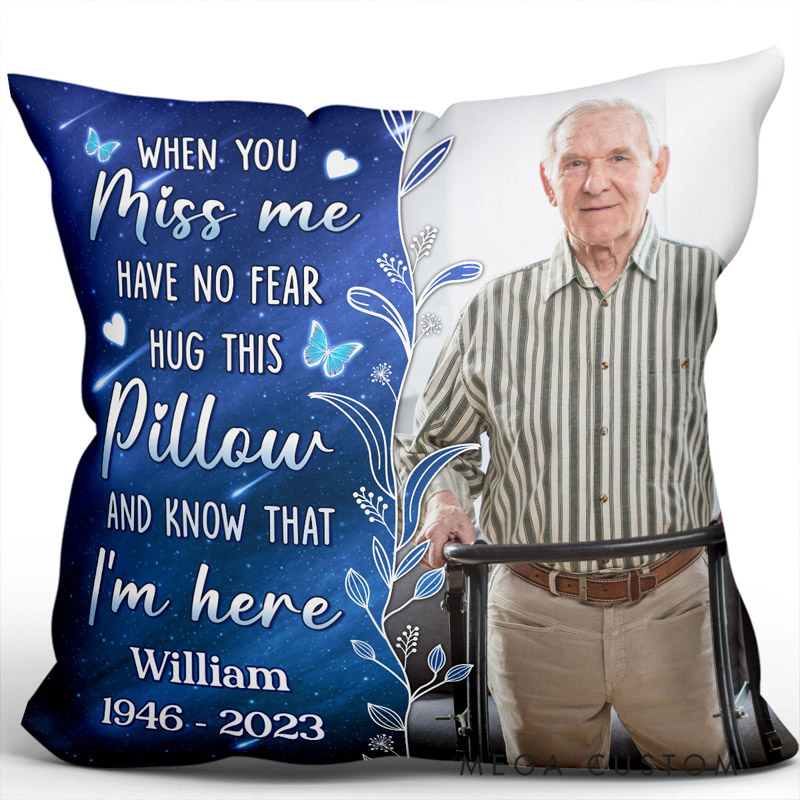 Personalized Photo Pillow When You Miss Me Hug This Pillow Custom Double Sided Pillow Bereavement Gift Sympathy Gift for Family
