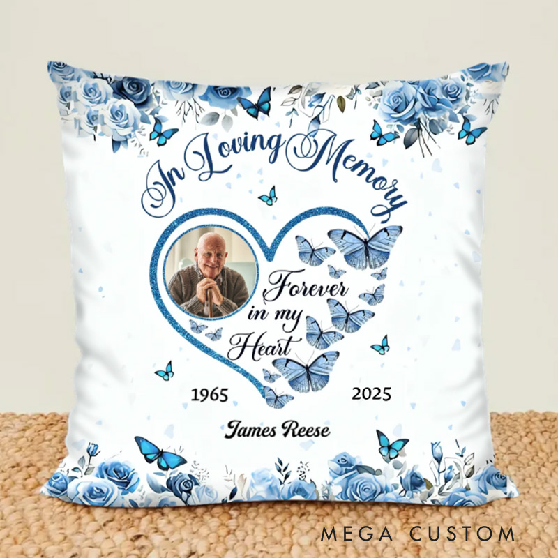 Personalized Memorial Photo Pillow In Loving Memory Butterflies Memory Pillow Bereavement Gift Sympathy Gift for Family
