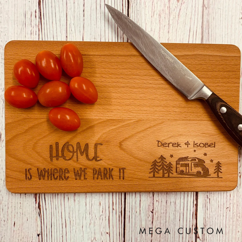 Personalized Home Is Where We Park It Small Personalised Chopping Board Motorhome Chopping Board Camper Caravan Gift