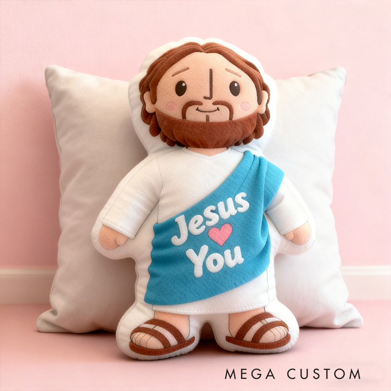 Personalized Cute Jesus Pillow with Sash Jesus Love You Custom Name Christian Jesus Pillow for Kid Adult First Communion Gift Prayer Corner Faith Gift