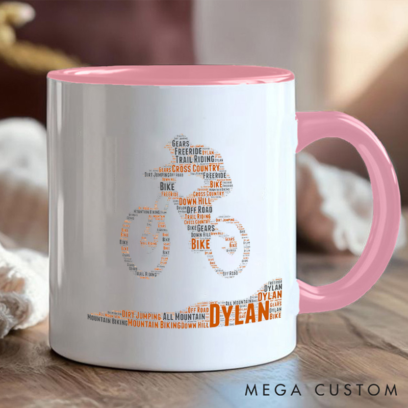 Personalized Name Cycling Mug Mountain Biking Gifts Word Gift Great Gift for Cyclists Road Bicycle Bike Biker Design