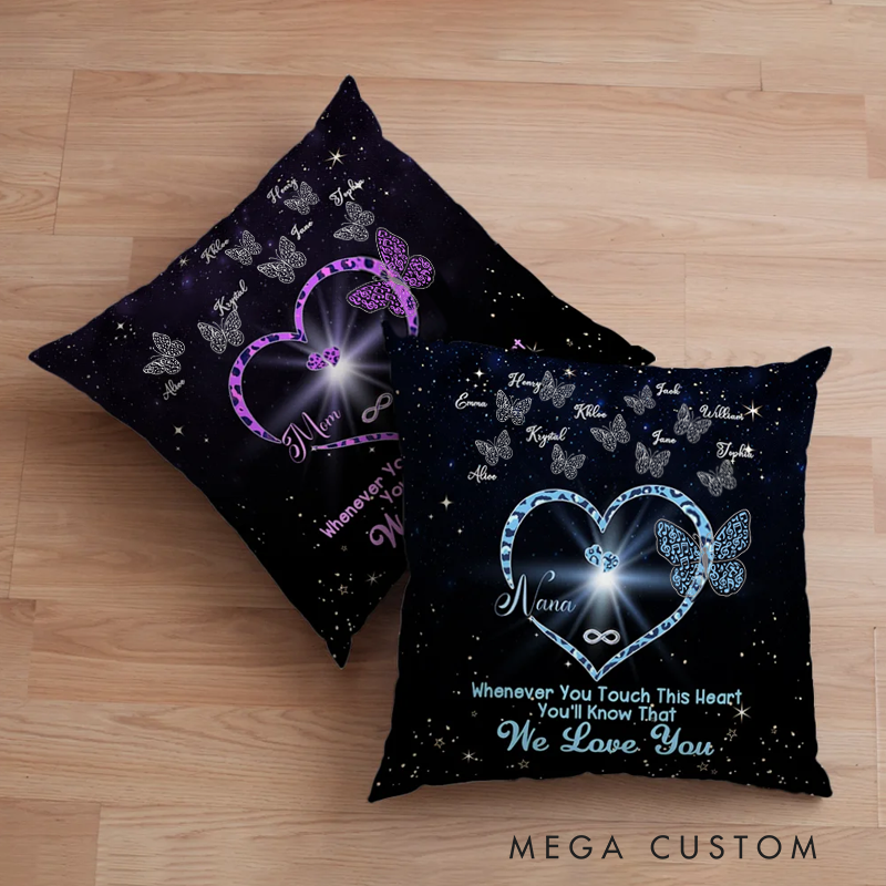 Personalized Whenever You Touch This Heart You'll Know We Love You Throw Pillow Cover with 1-9 Butterflies Mother's Day Gift for Her
