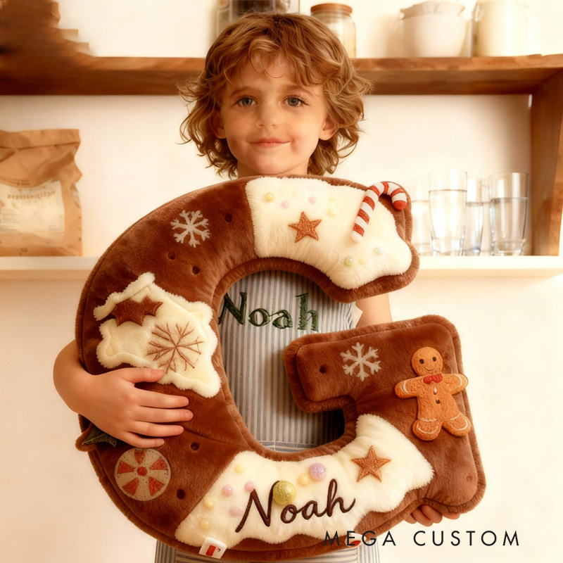 Personalized Baked Cookie Letter Pillow Kids Throw Pillow with Custom Name for Kids Christmas Cookie Baker Christmas Gift Baking Lover
