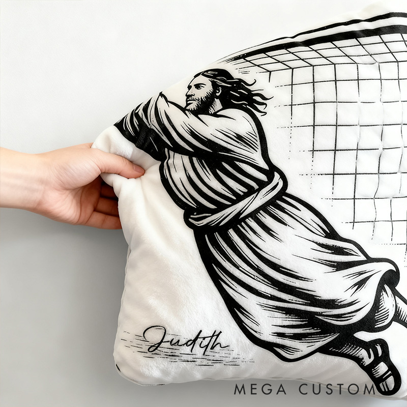 Personalized Jesus Saves Soccer Goalie Pillow with Name Home Decor Christian Humor Pillow Christian Sports Gift Religious Gift for Soccer Lover