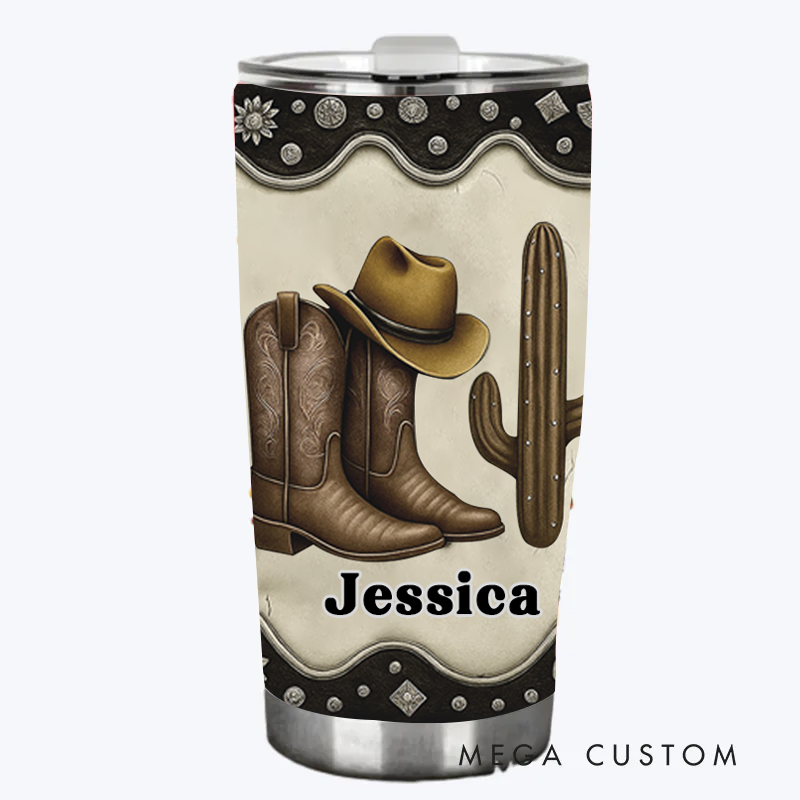 Personalized Name Cowboy Accent Tumbler Custom Cowboy Boots Gift for Music Lover