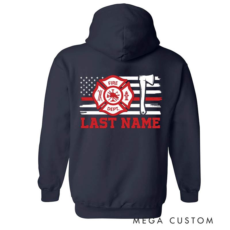 Personalized Firefighter Hoodie Custom Last Name and Fire Dept Maltese Cross Design Gift for Firefighter