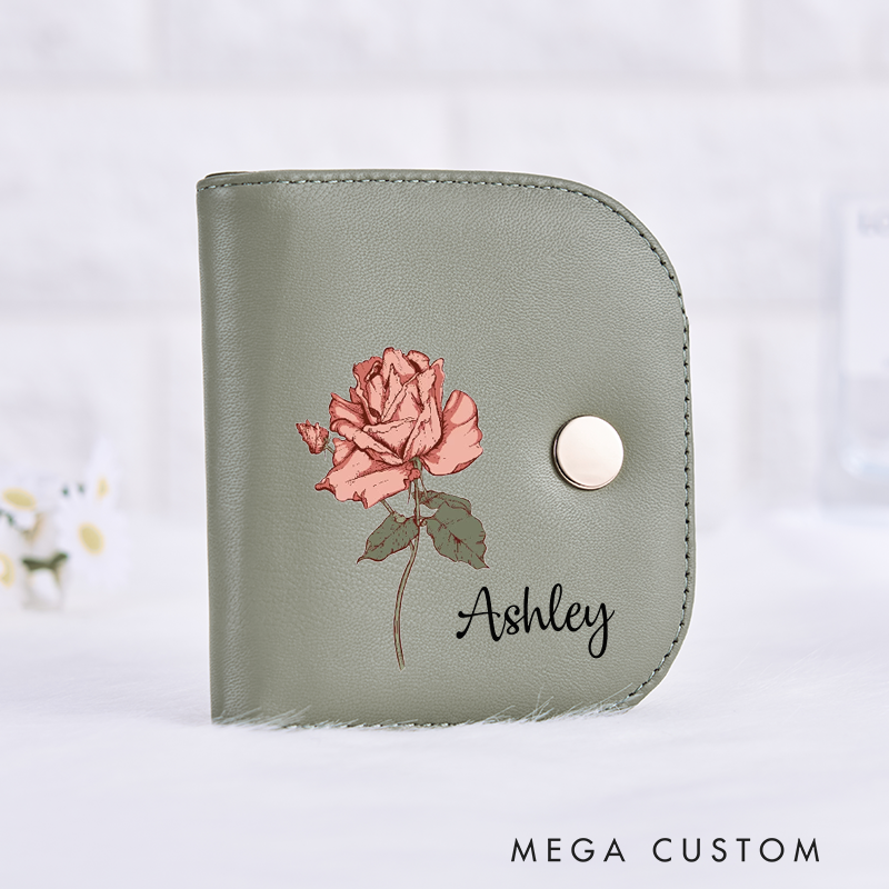 Personalized Leather Wallet for Girl Birth Flower Wallet for Her Slim Wallet Purse Wallet Cute wallet Unique Gift for Her Birthday Gifts