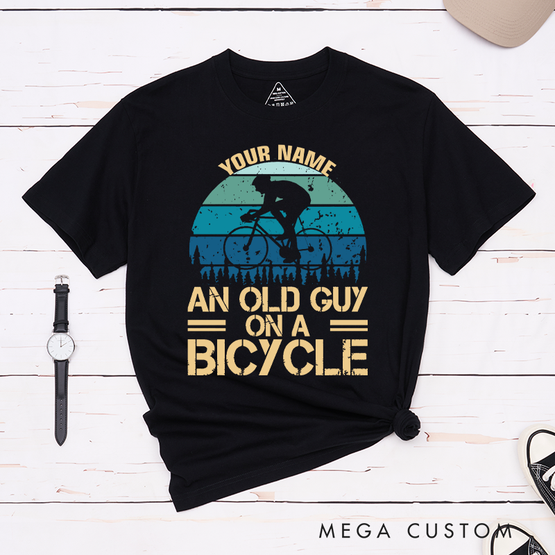 Personalized Cyclist Silhouette T-Shirt with a Retro Landscape Design for Outdoor Adventures Riding Cycling Biking Enthusiasts
