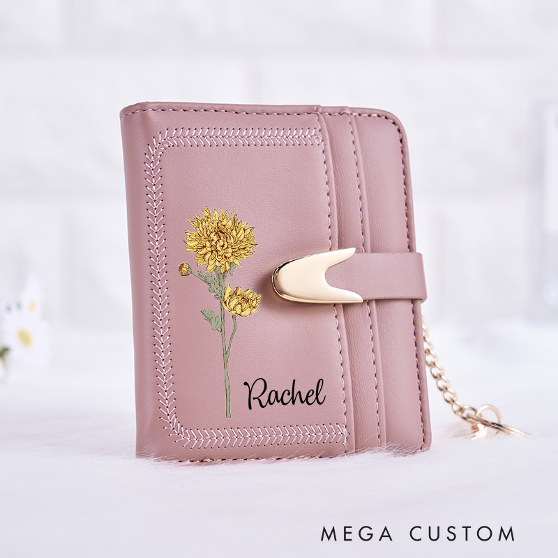 Personalized Leather Wallet for Girl Birth Flower Wallet for Her Purse Wallet Coin Pocket Wallet Cute wallet Unique Gift for Her Birthday Gifts