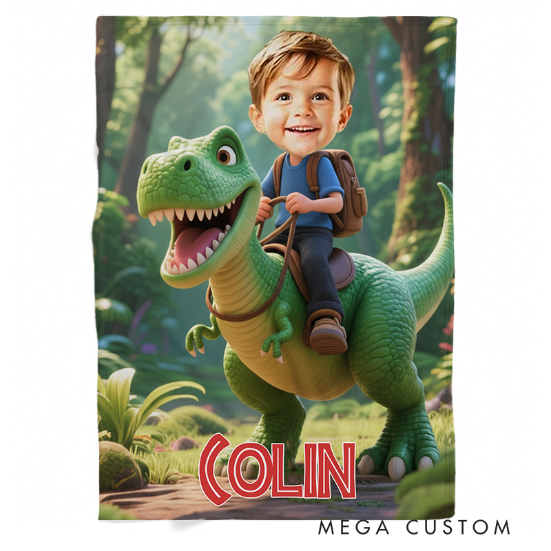Personalized Cartoon Photo Dinosaur Movie Blanket Kids Flannel Blanket Movie Blanket with Name for Boys Son