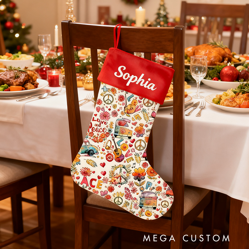 Personalized Hippie Soul Custom Name Hippie Accent Christmas Sock for Kifs and Family Gift