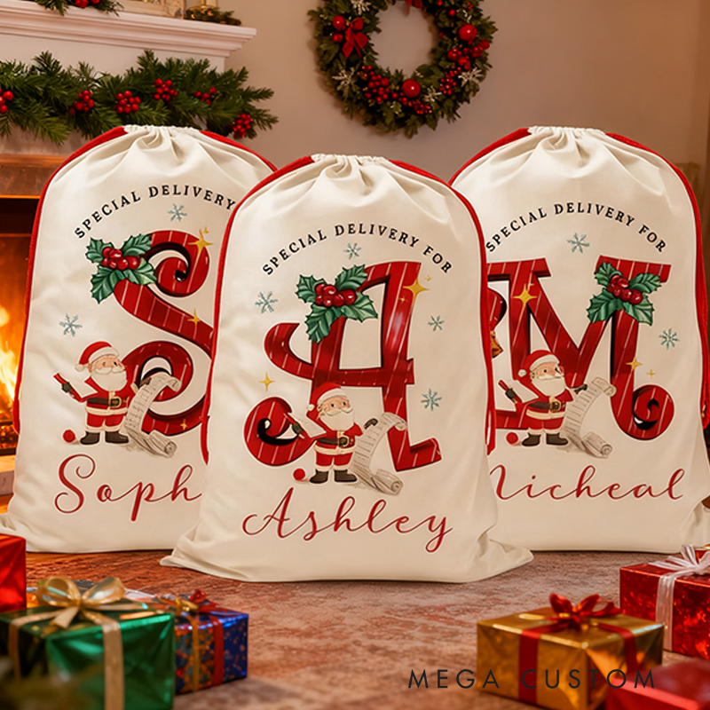 Personalized Name and 26 Letters Christmas Sack Special Delivery Kids Sack for Christmas Custom Christmas Family Sack