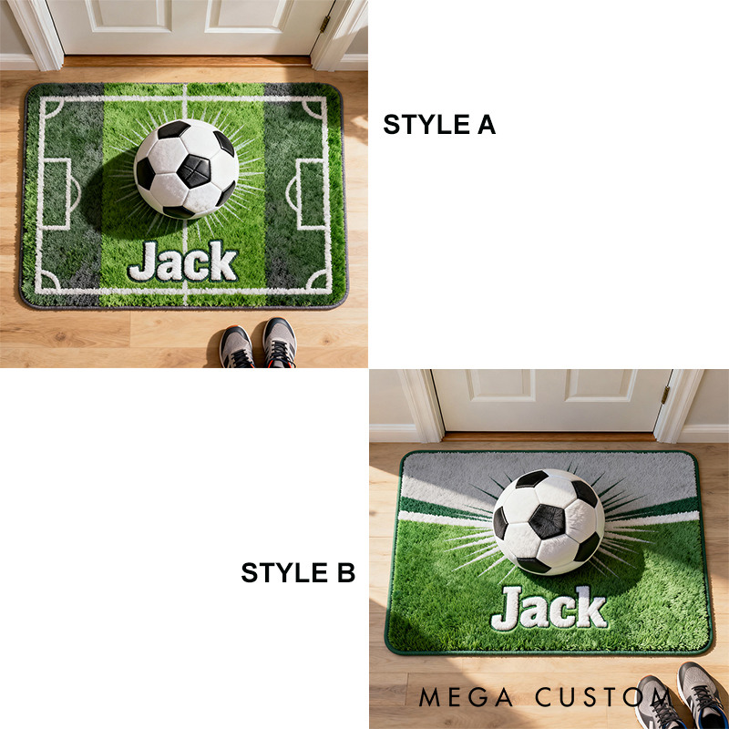 Personalized Soccer Field Door Mat with Custom Name for Sports Enthusiasts