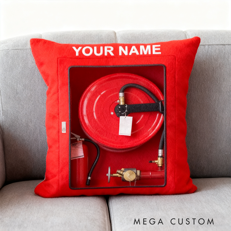 Personalized Fire Hose Cabinet Pillow with Custom Name Unique Gift for Firefighters and Fire Safety Enthusiasts