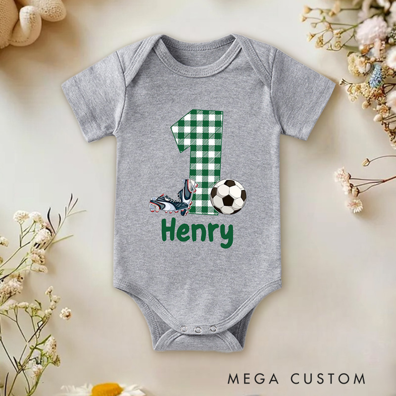 Personalized Soccer Baby Romper Custom Soccer Baby Bodysuit Baby Boy Soccer Outfit Game Day Baby Romper Sports Baby Gift