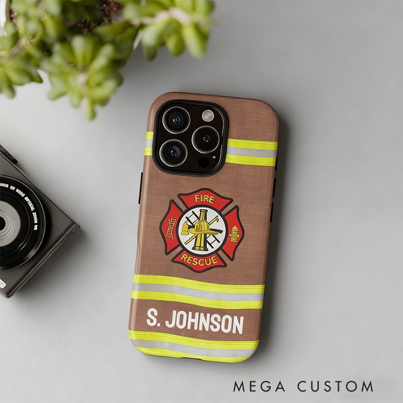 Personalized Firefighter Phone Case Custom Name Reflective Stripes Perfect Gift for Firefighters Fire Rescue Enthusiasts