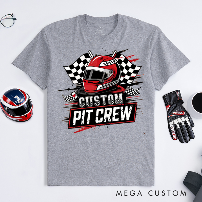 Personalized Racing Pit Crew T-Shirt Custom Name Motorsport Team Tee Gift for Racers and Crew Members