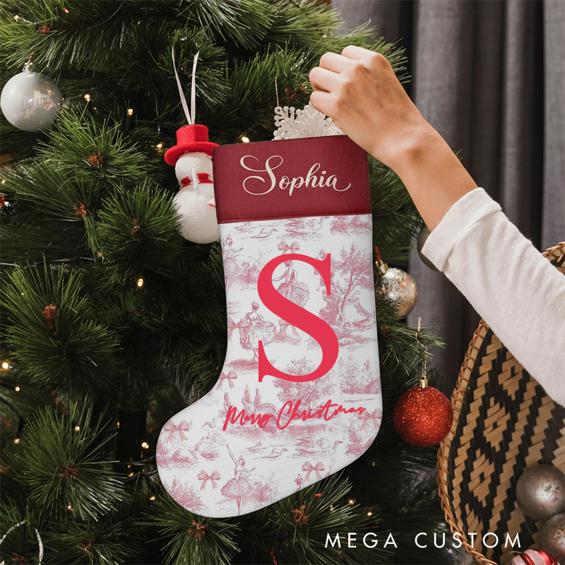 Personalized Toile De Jouy Ballet Christmas Stocking Dance Lover Christmas Gift for Family Friends Kids