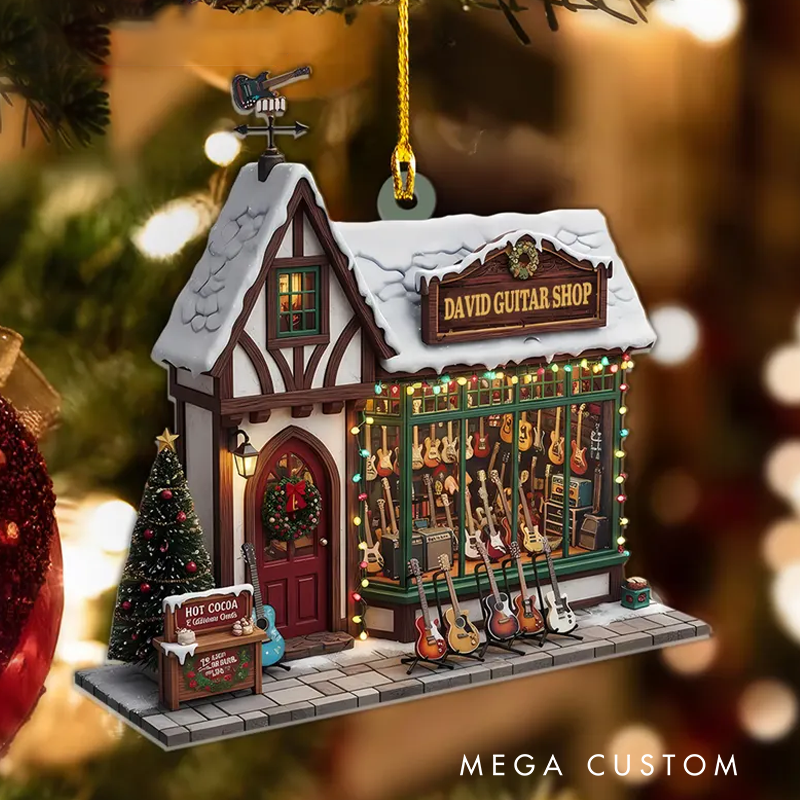 Personalized Guitar Shop Christmas Ornament Custom 2D Flat Ornament Musical Instrument Gift For Guitar Lover