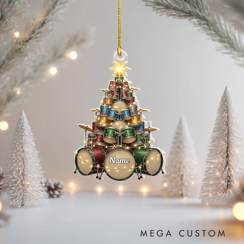 Personalized Drum 2D Flat Acrylic Ornament Custom Drummer Christmas Ornament Musician Tree Decor Gift for Drum Players