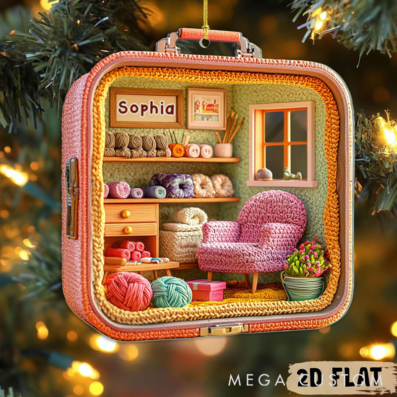 Personalized Crochet Room Faux Crochet Acrylic Ornament Knitting Christmas Ornament Gift for Knitting Lovers