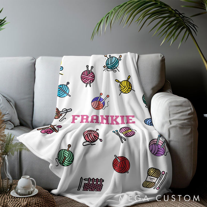 WDHCTBK_KKTZ02600002Personalized Name Crochet Blanket Gift for Knitting Lovers