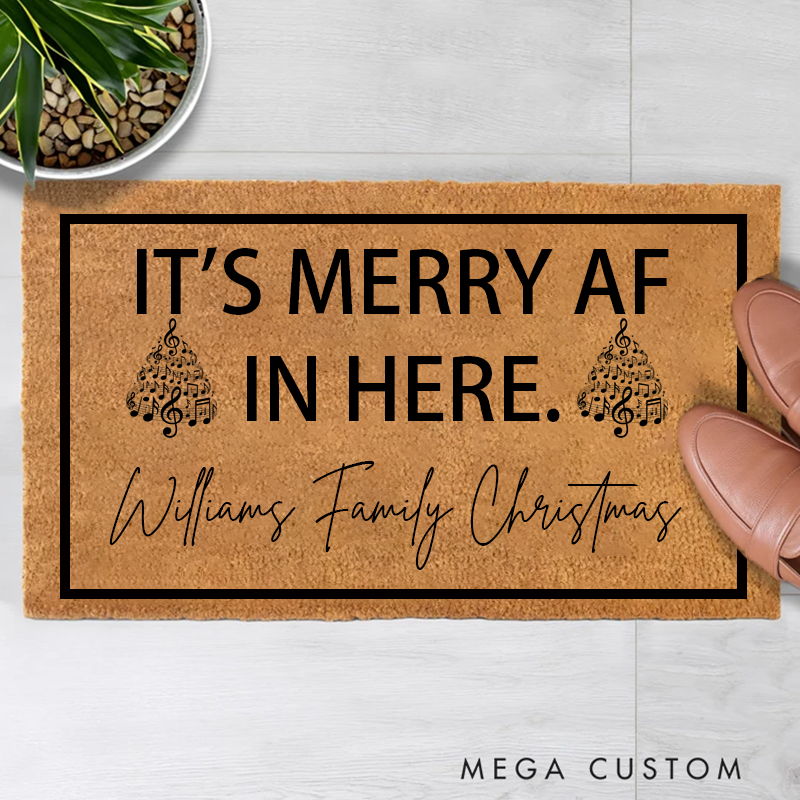 Personalized It's Merry AF in Here Doormat Funny Christmas Welcome Mat Holiday Decor Christmas Decor Holiday Doormat