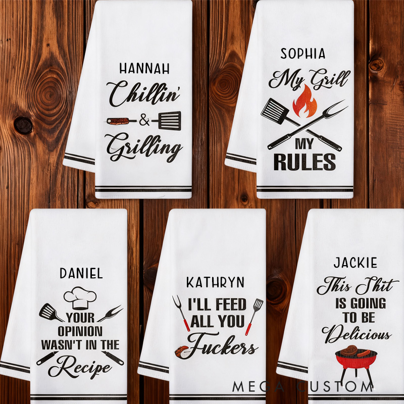 Personalized 5Pcs Kitchen Kitchen Towel Bakers Dish Towel with Name Absorbent Utensils Themed Cleaning Dishcloth for Baking Lover Gift