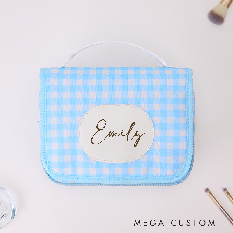 Personalized Makeup Bag with Name Large Multi-compartment Makeup Bag with Makeup Brush Holder Travel Essentials Birthday Gift for Women