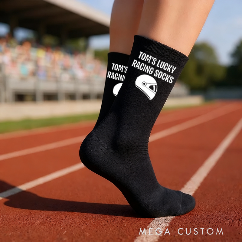 Personalized Lucky Racing Socks with Name Custom and Helmet Design  Gift for Racers and Racing Lovers