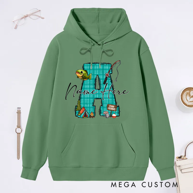 Personalized Fishing Hoodie Custom Name and Letter Sweatshirt Perfect Gift for Anglers Cozy and Stylish Outdoor Apparel