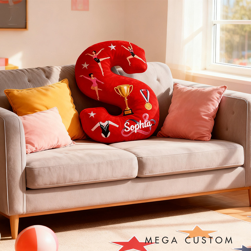 Personalized Graphic 3D Print Gymnastic Alphabet Shaped Pillow for Gymnastic Lovers Initial Pillow Christmas Gift for Kids