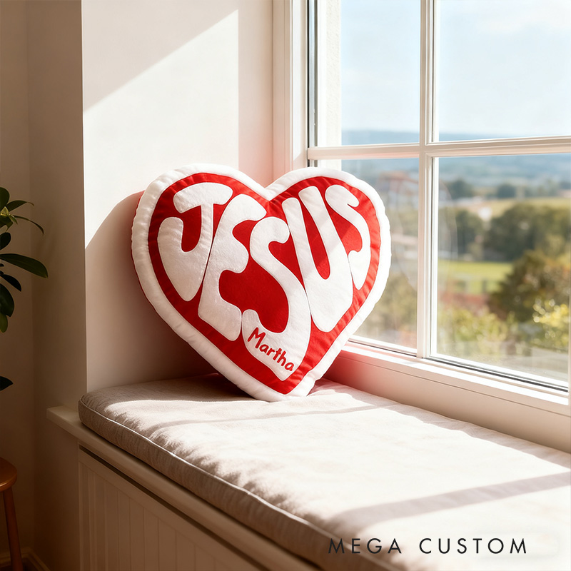Personalized Jesus Heart Pillow with Custom Name Hoom Decor Religious Christian Gift for Her Faith Gift for Family