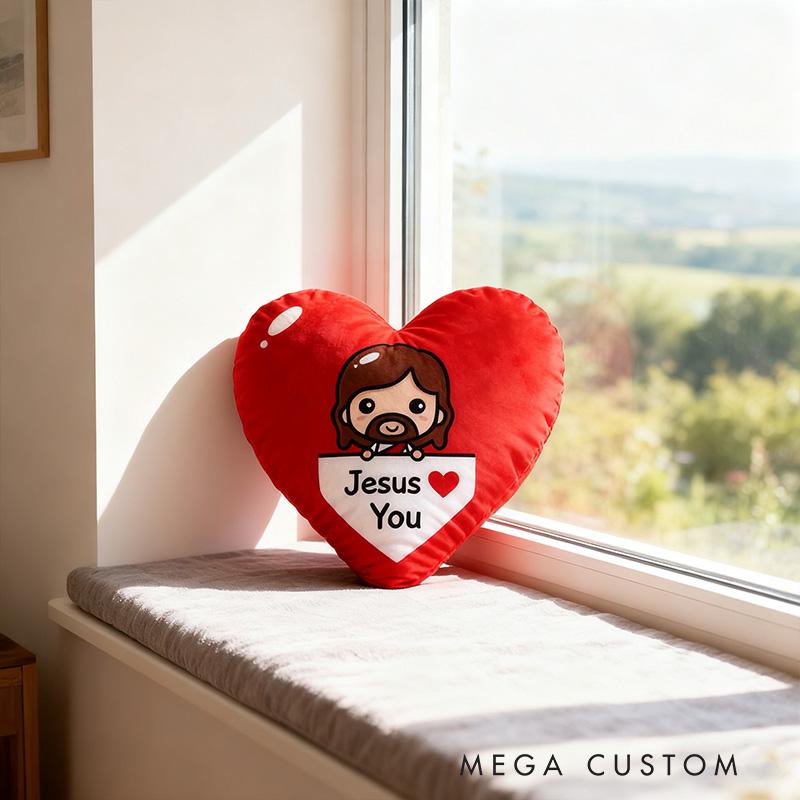 Personalized Jesus Love You Heart Pillow with Custom Name Hoom Decor Religious Christian Gift for Her Faith Gift for Family