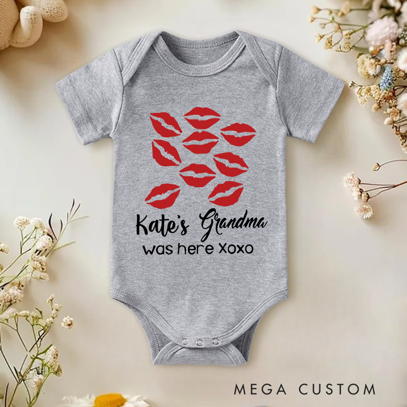 Personalized Grandma Was Here with Lots of Kisses Xoxo Baby Onesie Baby Announcement Gift