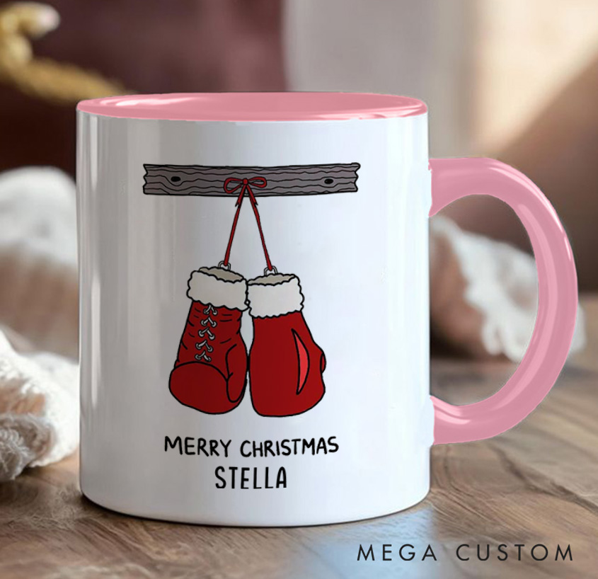 Personalized Christmas Fitness Mug with Santa Boxing Gloves Mug Gift Motivational Coffee Cup for Fitness Enthusiasts Bodybuilders and Gym Lovers