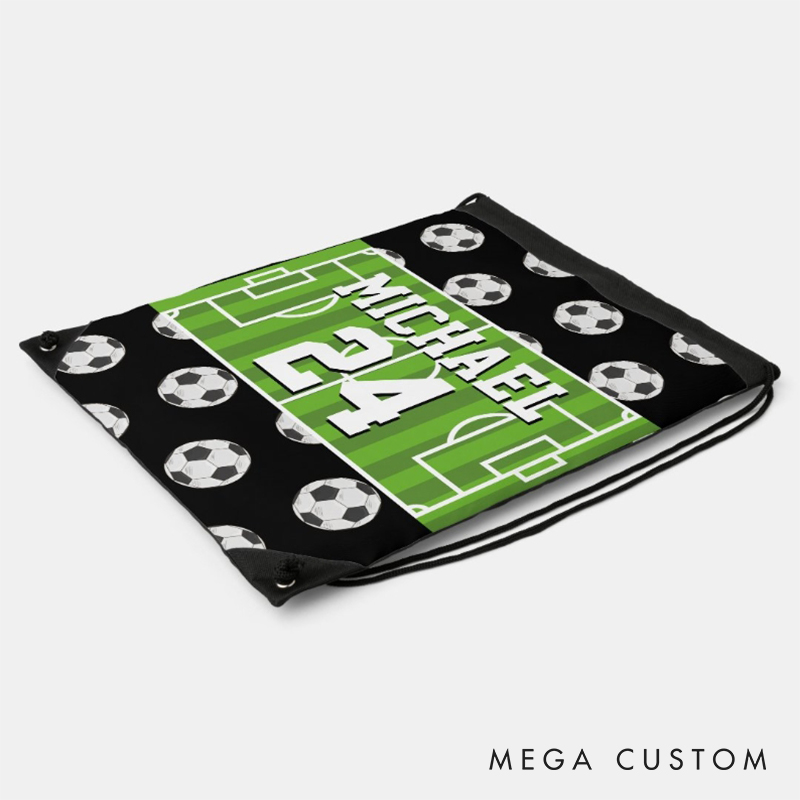 Personalized Soccer Drawstring Bag with Custom Name and Number for Soccer Fans