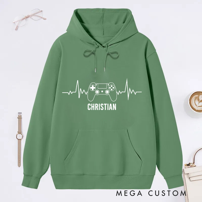 Personalized Video Game Heartbeat Hoodie Funny Gamer Sweatshirt Gift for Geek Game Lover