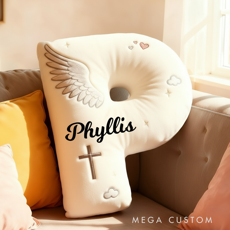 Personalized Letter Pillow Angle Wings Graphic 3D Print Custom Name Design Pillow for Family Gift