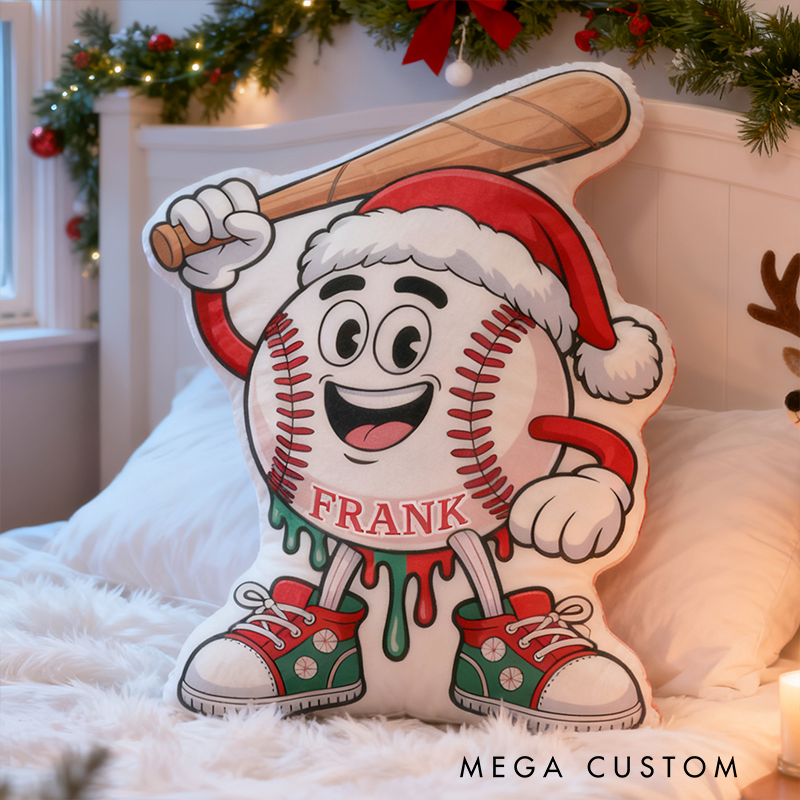 Personalized Christmas Baseball Pillow with Custom Name Design