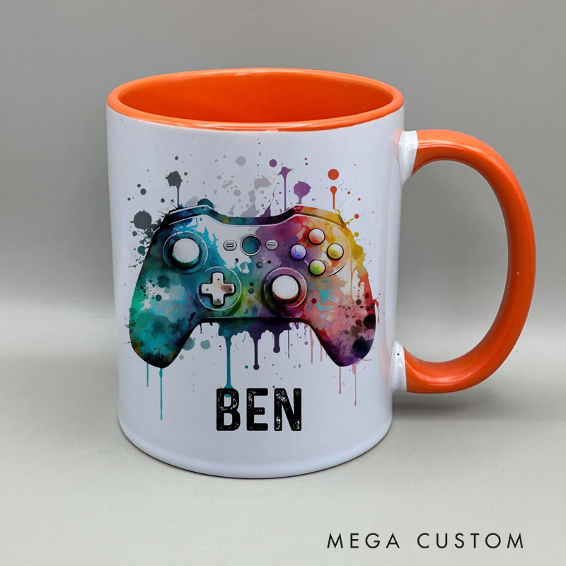 Personalised Gamer Mug Games Controller Mug Paint Splash Paint Drip Mug Rainbow Controller Funny Gaming Gift for Geek
